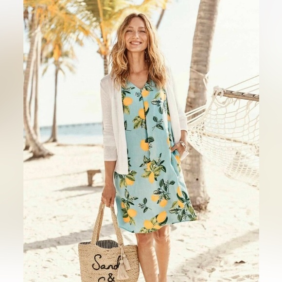 J. Jill Love Linen Lemon Print A Line Shift Dress Cottagecore Beachy Novelty MP - Picture 3 of 16